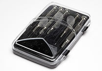 Screwdriver set with silver-grey special developed fingerprints.