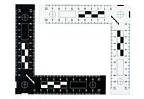 L-scale for photography, one side white with black printing, the other side black with white printing