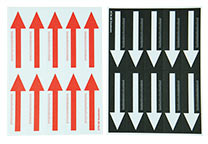 Rote Pfeile (auf weißem Etikett) und weiße Pfeile auf schwarzem Etikett (H-21500 bzw. H-21200).
