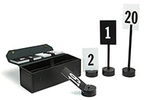 Evidence marker kit (H-7000) with the different ways the number signs and standards can be used are shown.
